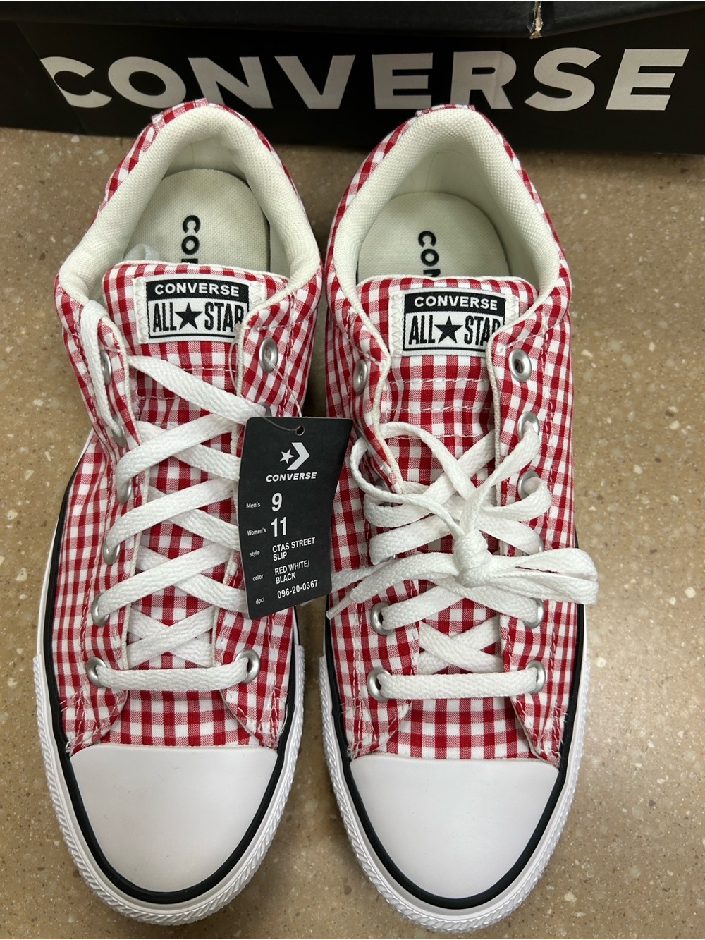 Converse Red and White Gingham Low Top Sneakers